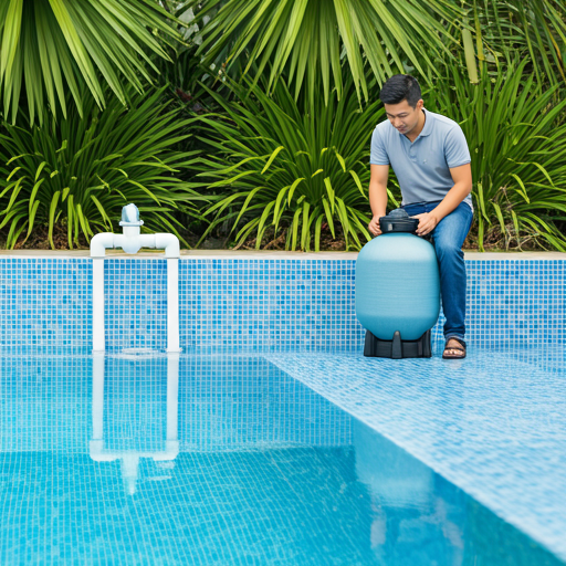 Technicien intervenant sur le local technique d'une piscine